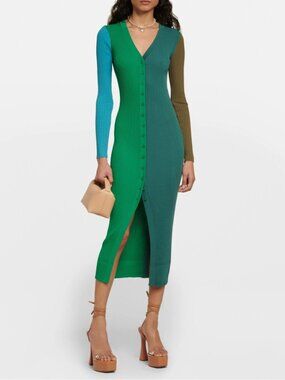 NWT Staud - Shoko Colorblocked Midi Dress in Fern-Multi